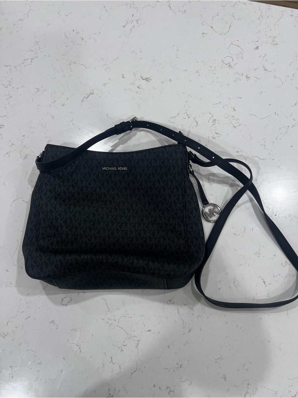 Michael Kors Black Signature Shoulder Bag with MK Charm